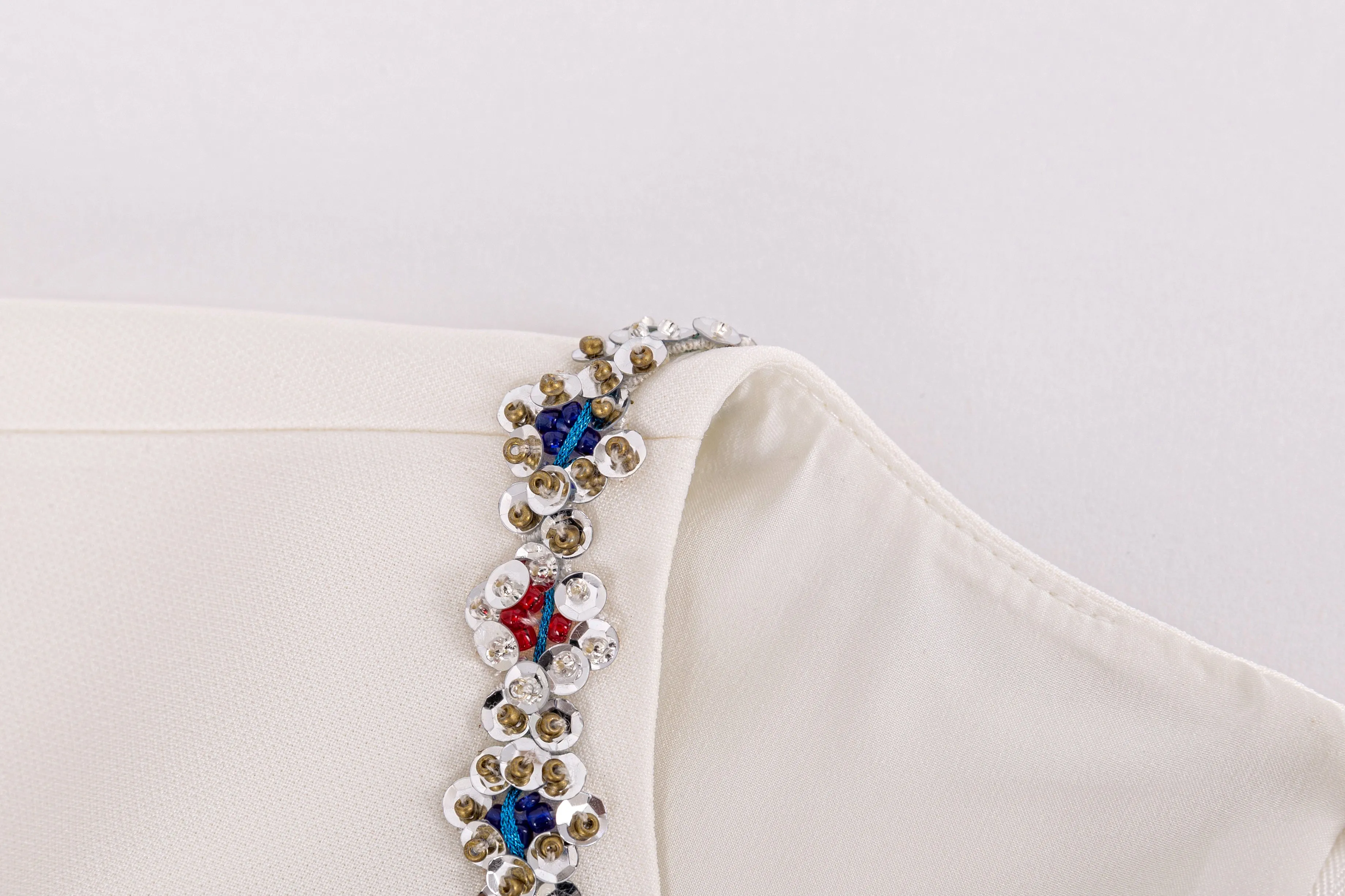 White Flower Embroidered Long Sleeve Dress
