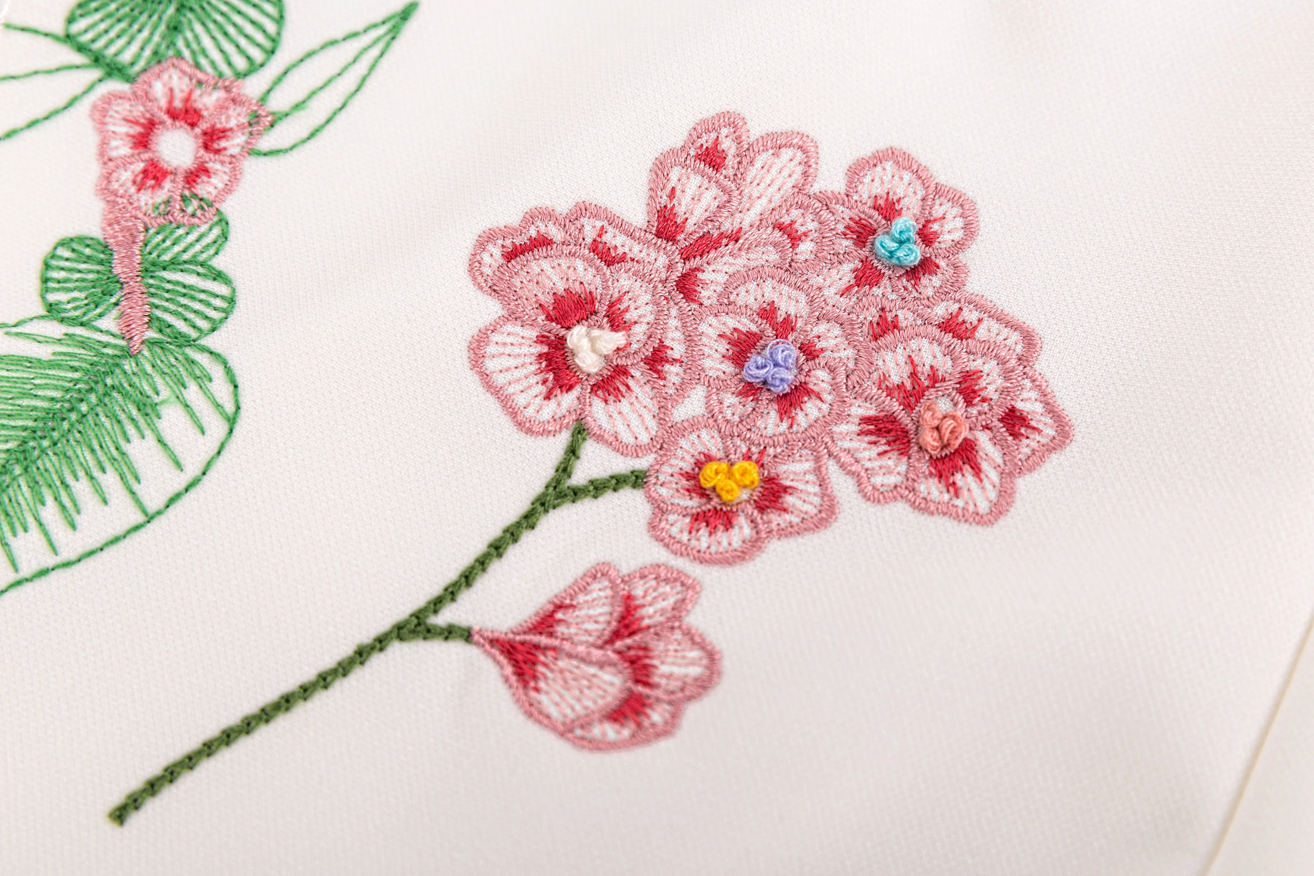 White Flower Embroidered Long Sleeve Dress