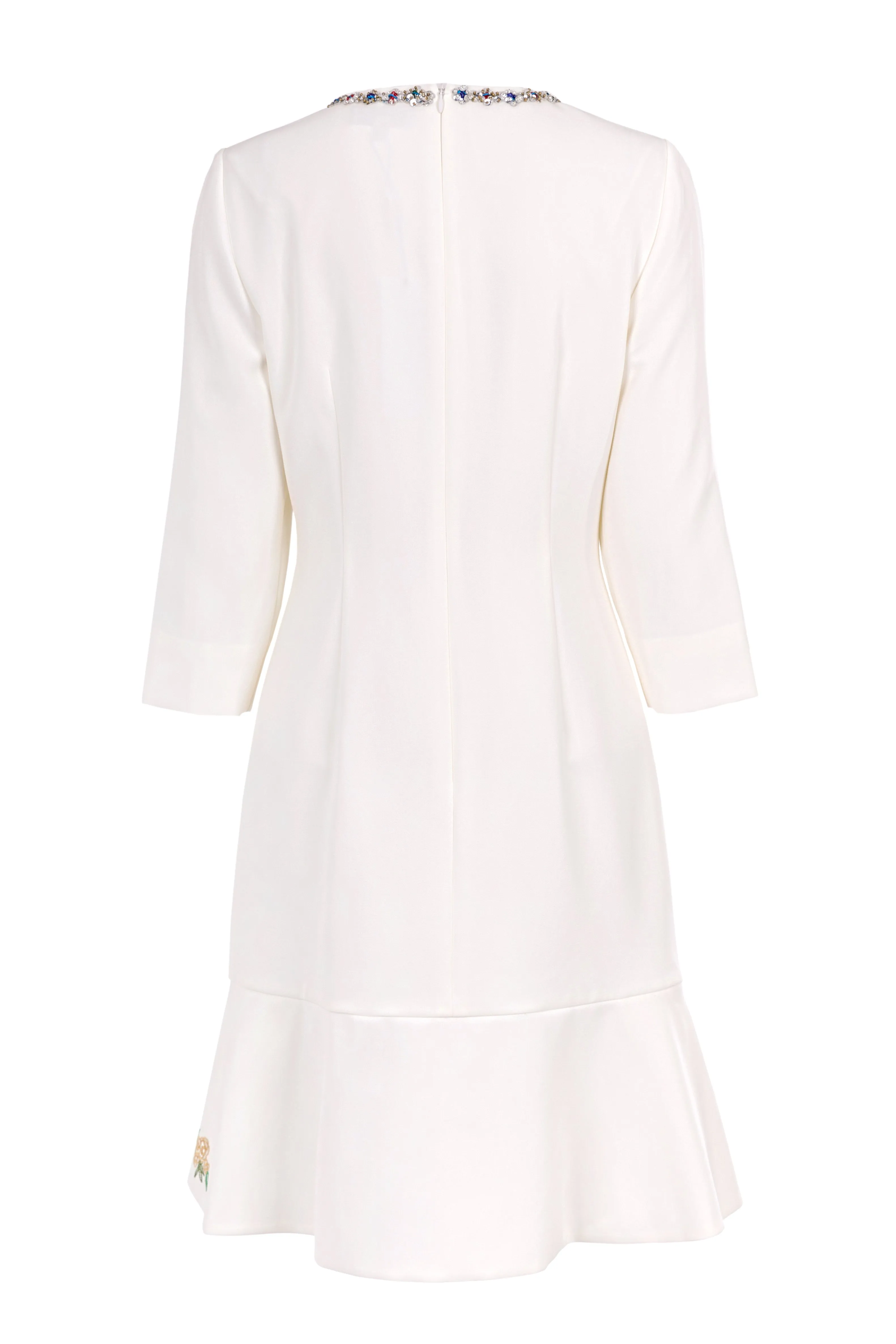 White Flower Embroidered Long Sleeve Dress