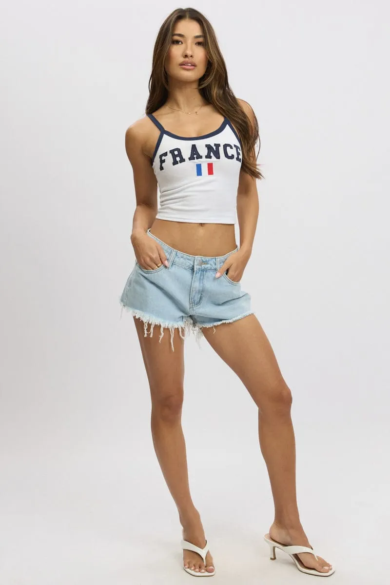 White Graphic Singlet Top