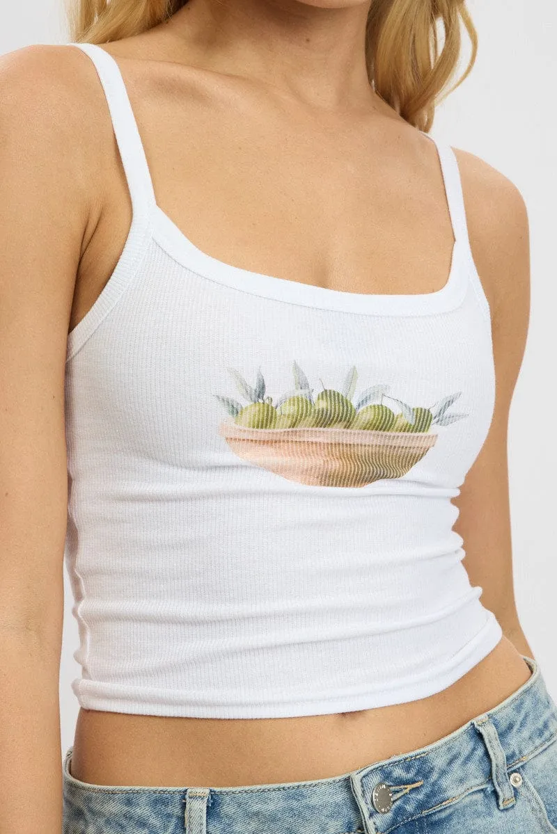 White Graphic Singlet Top