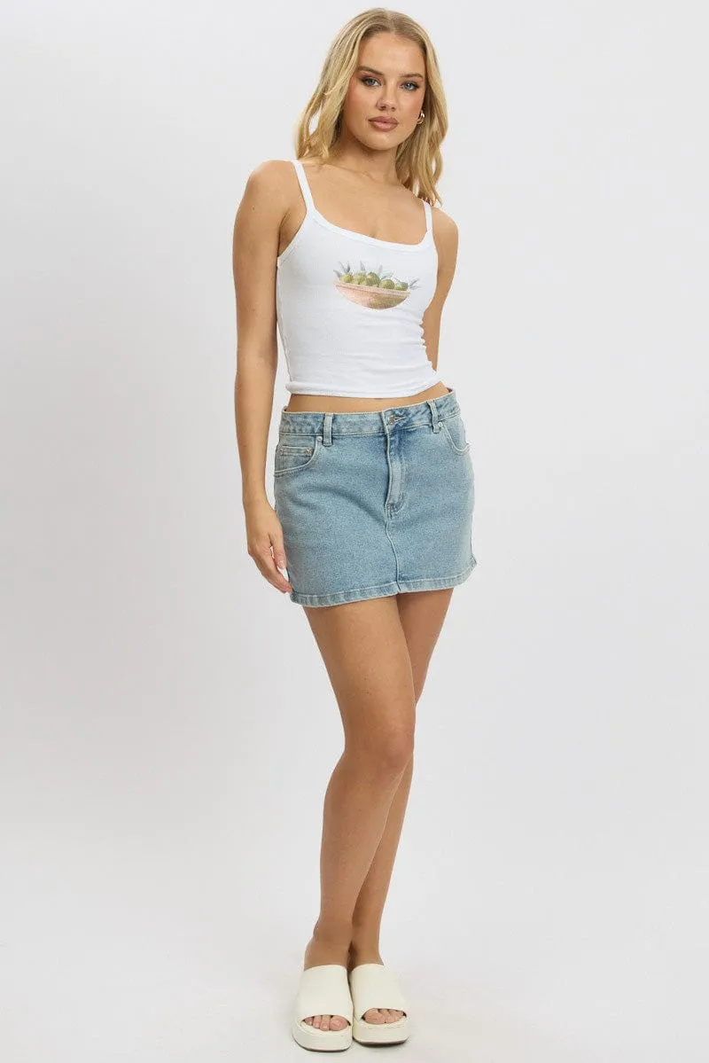 White Graphic Singlet Top