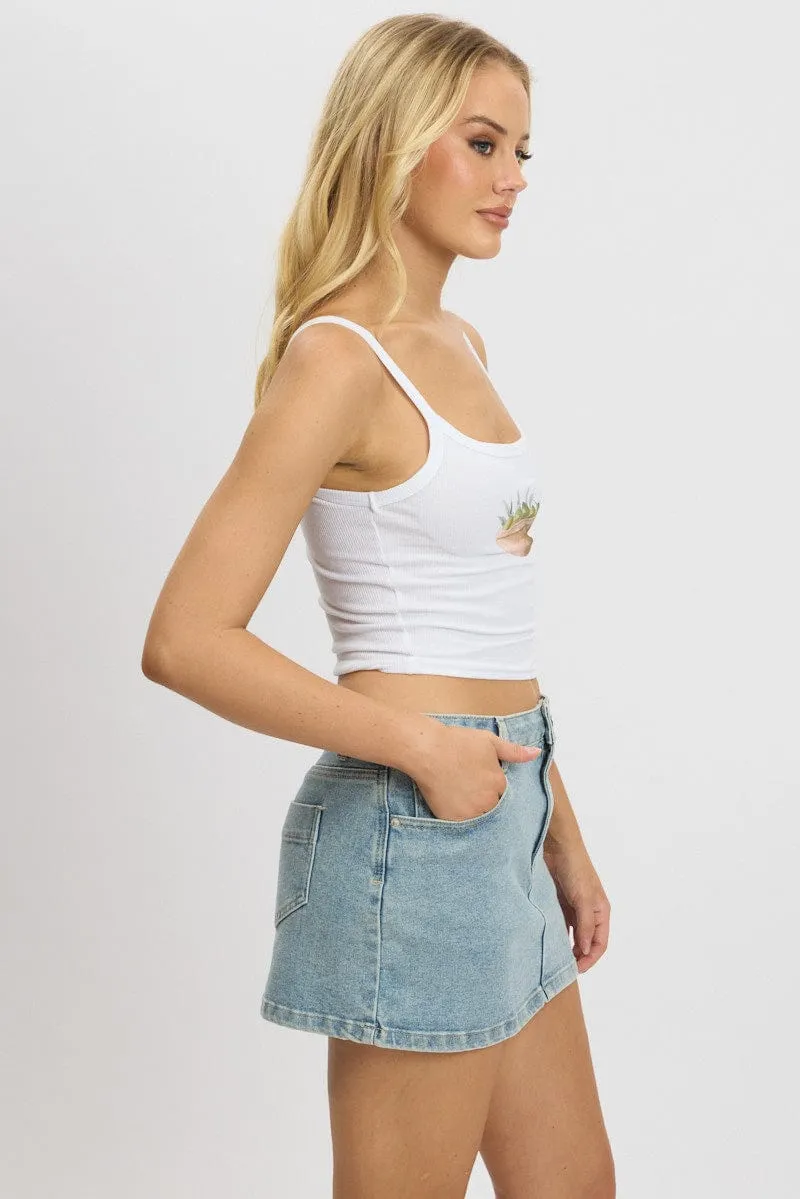 White Graphic Singlet Top