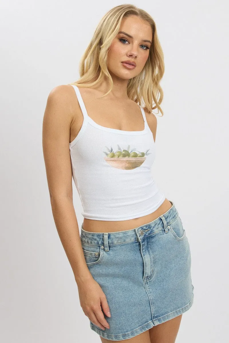 White Graphic Singlet Top