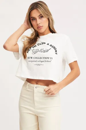 White Graphic T Shirt Short Sleeve Crop