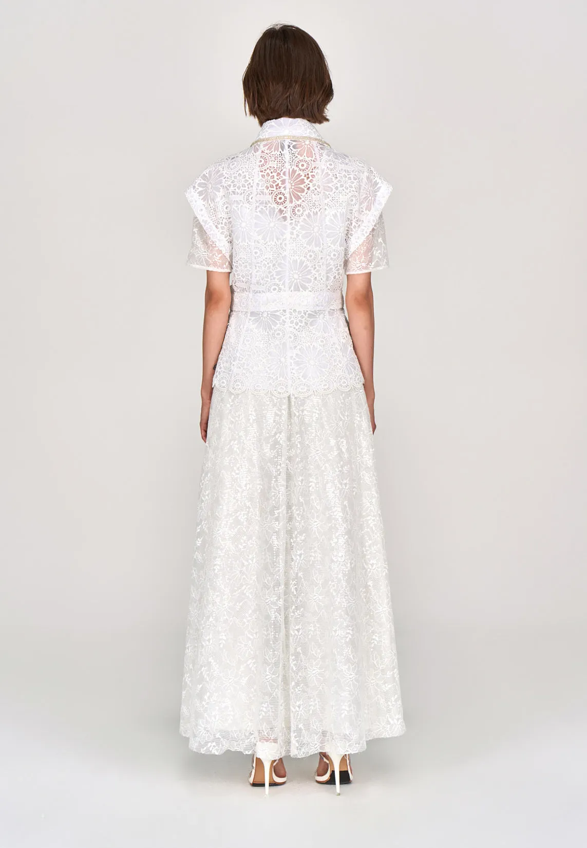 White Lace Cap Sleeves Tie-waist Vest