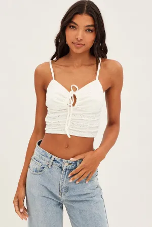 White Lace Keyhole Rushed Cropped Cami