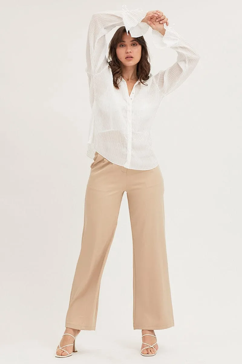 White Pleated Shirt Long Flare Sleeve
