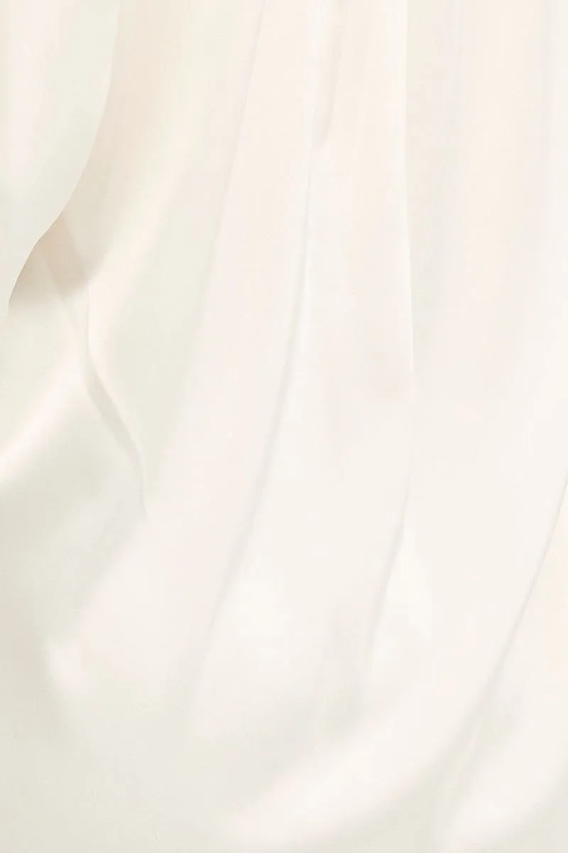White Satin Shirt Long Sleeve Collared Longline