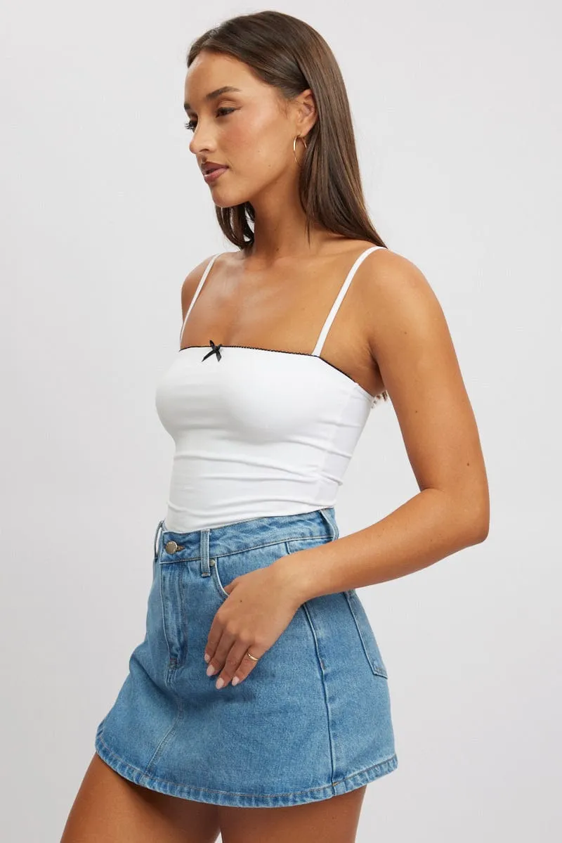 White Singlet Sleeveless Bow Detail