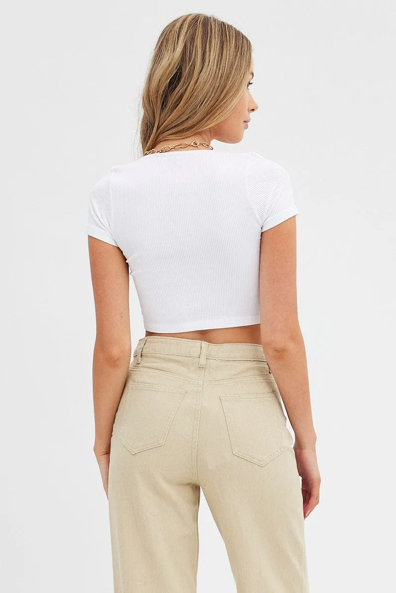 White T Shirt Short Sleeve V Neck Seamless