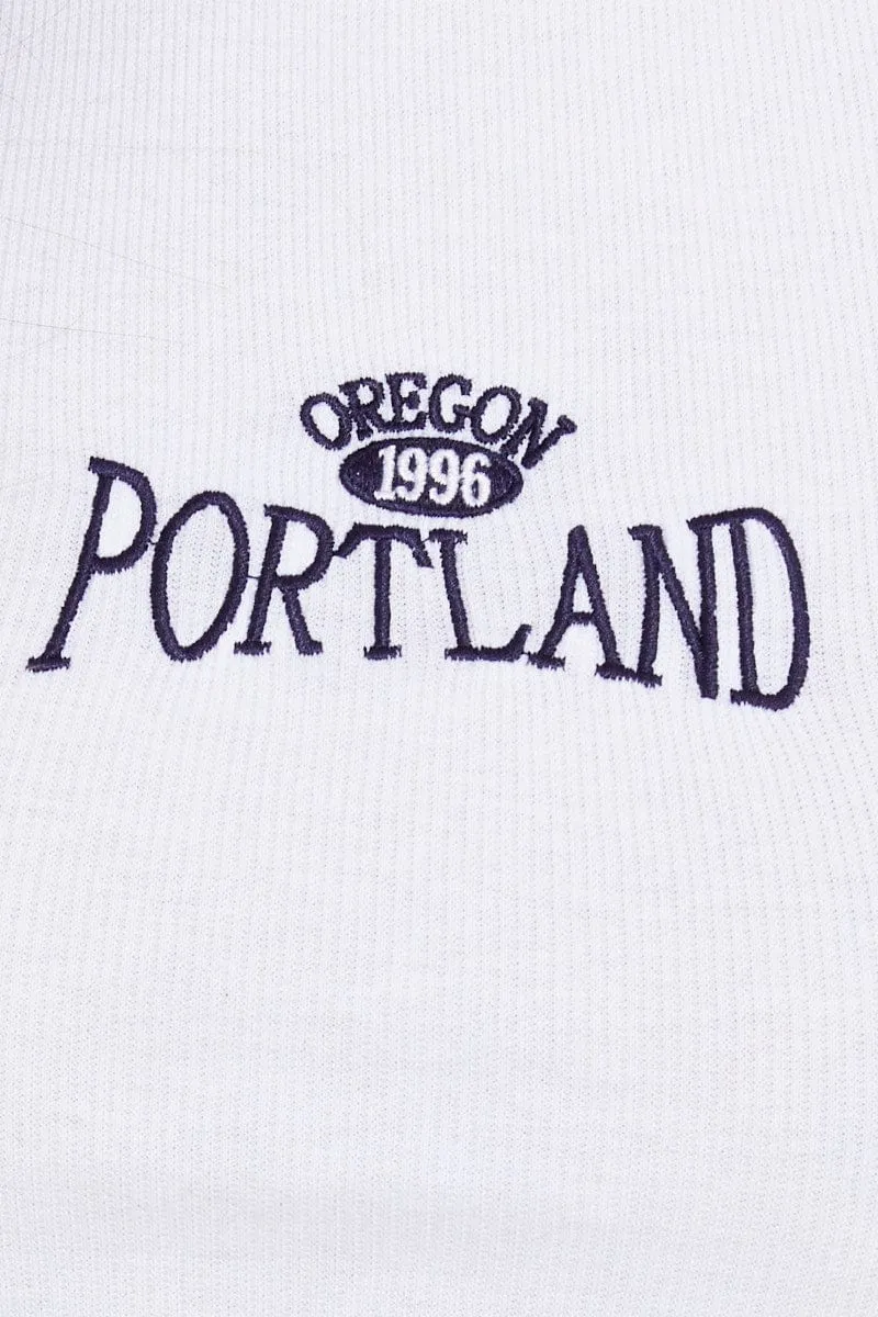 White Tee Contrast Short Sleeve Round Neck Embroidery