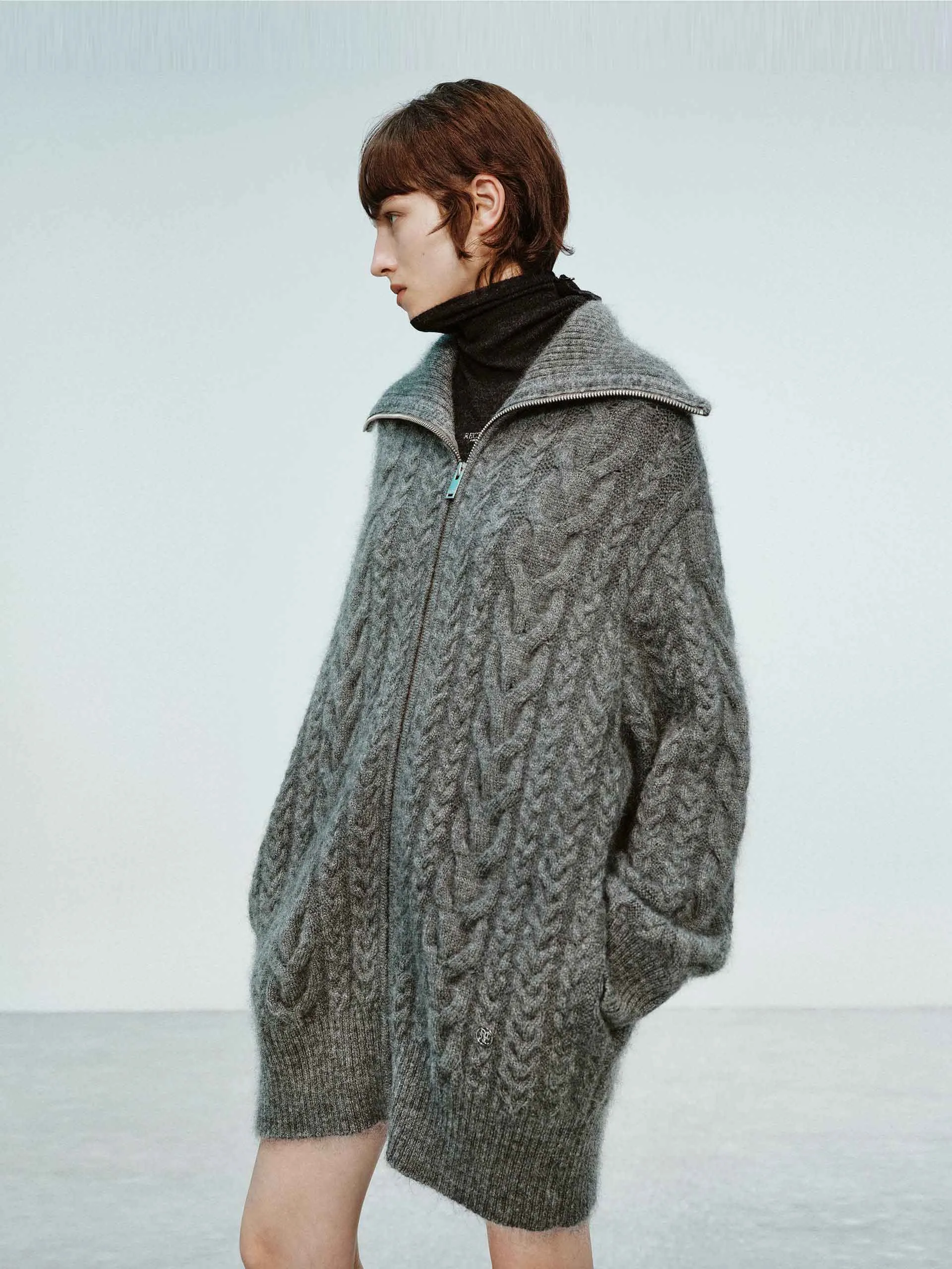 Wide Collar Cable Cardigan