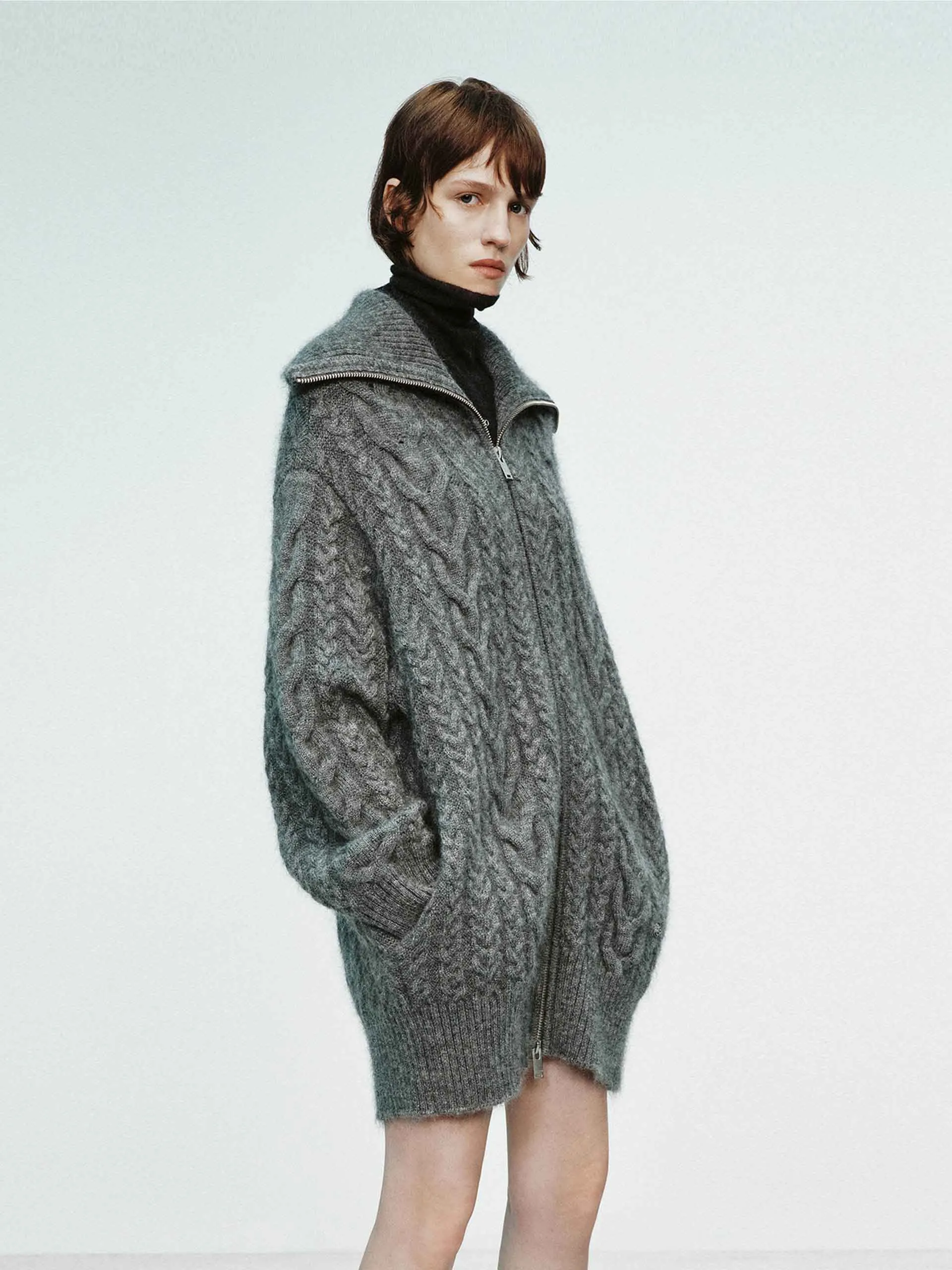 Wide Collar Cable Cardigan