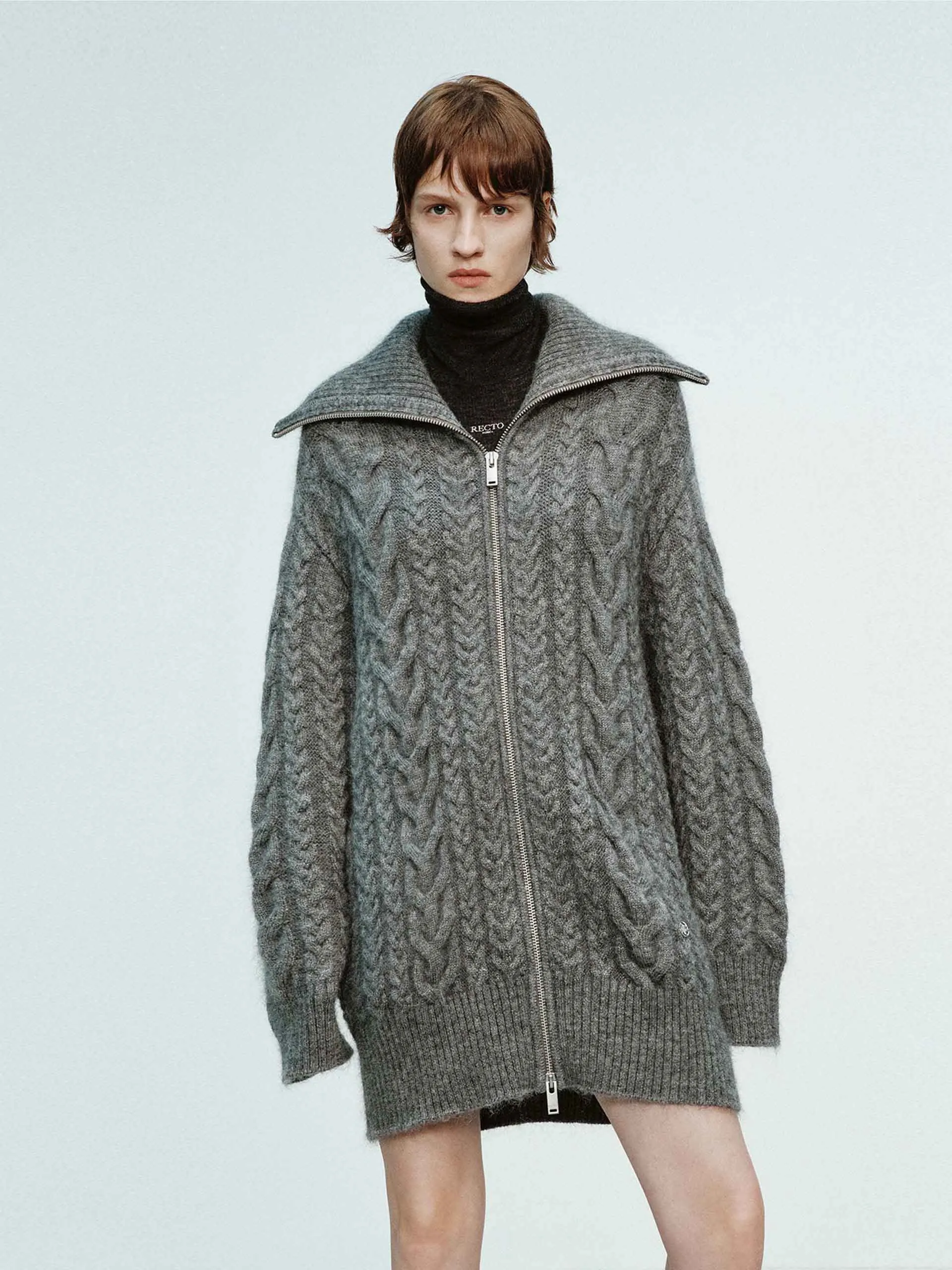 Wide Collar Cable Cardigan