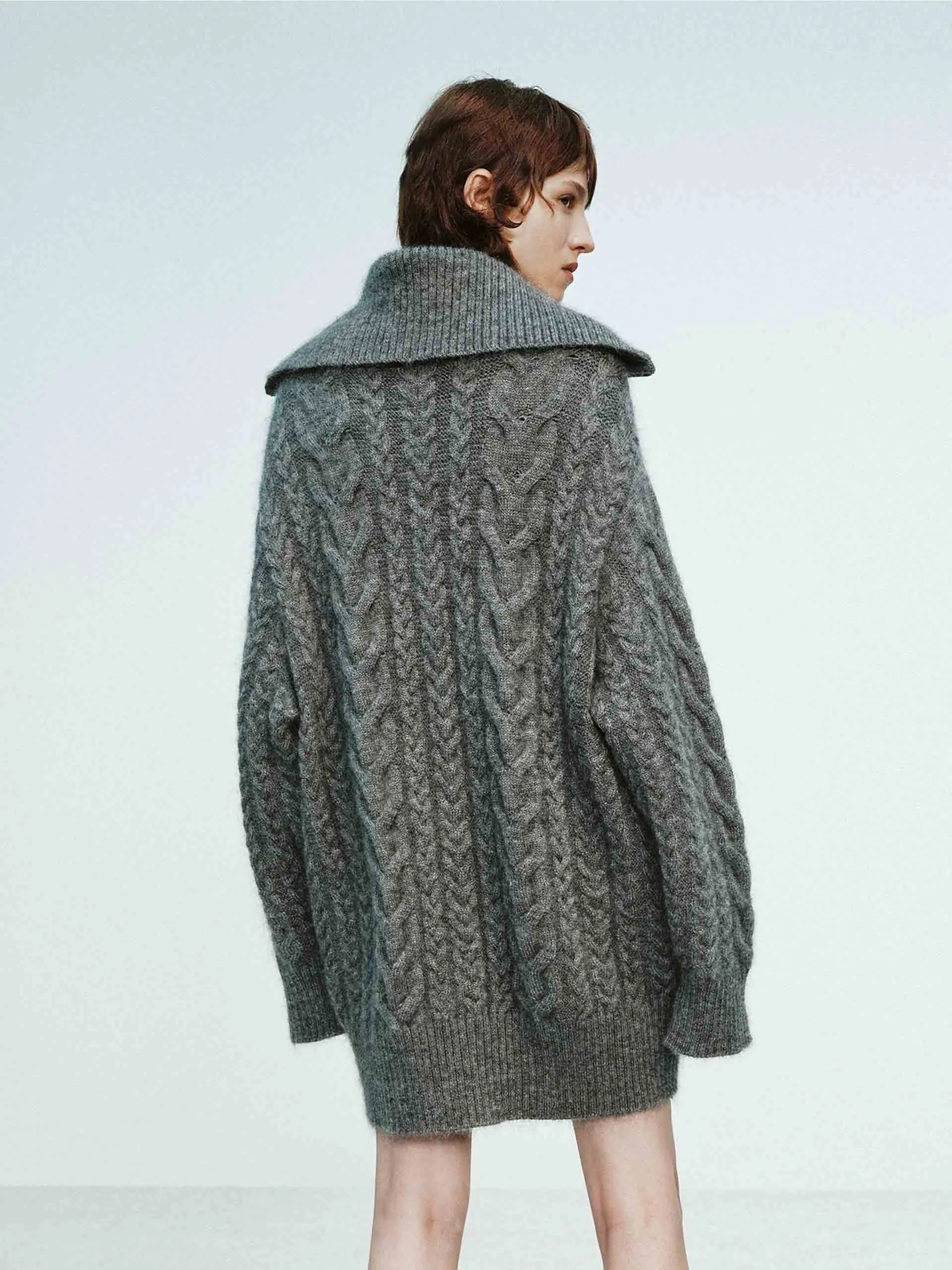 Wide Collar Cable Cardigan