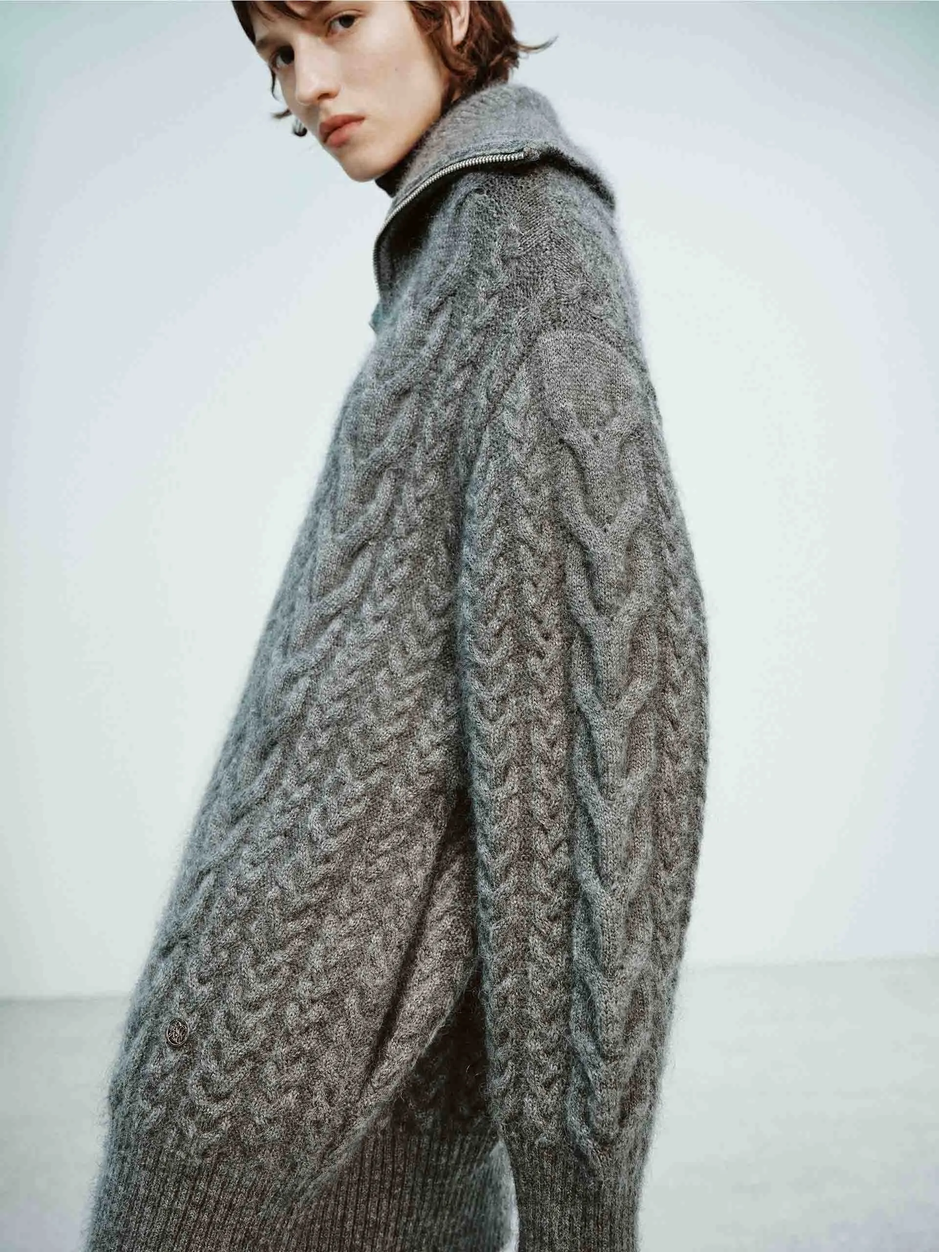 Wide Collar Cable Cardigan