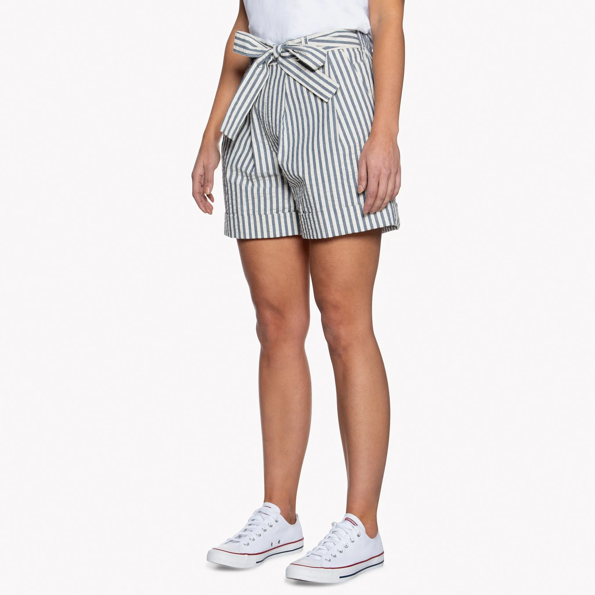 Wide Cuffed Short - Seersucker Stripe - Blue/Cream