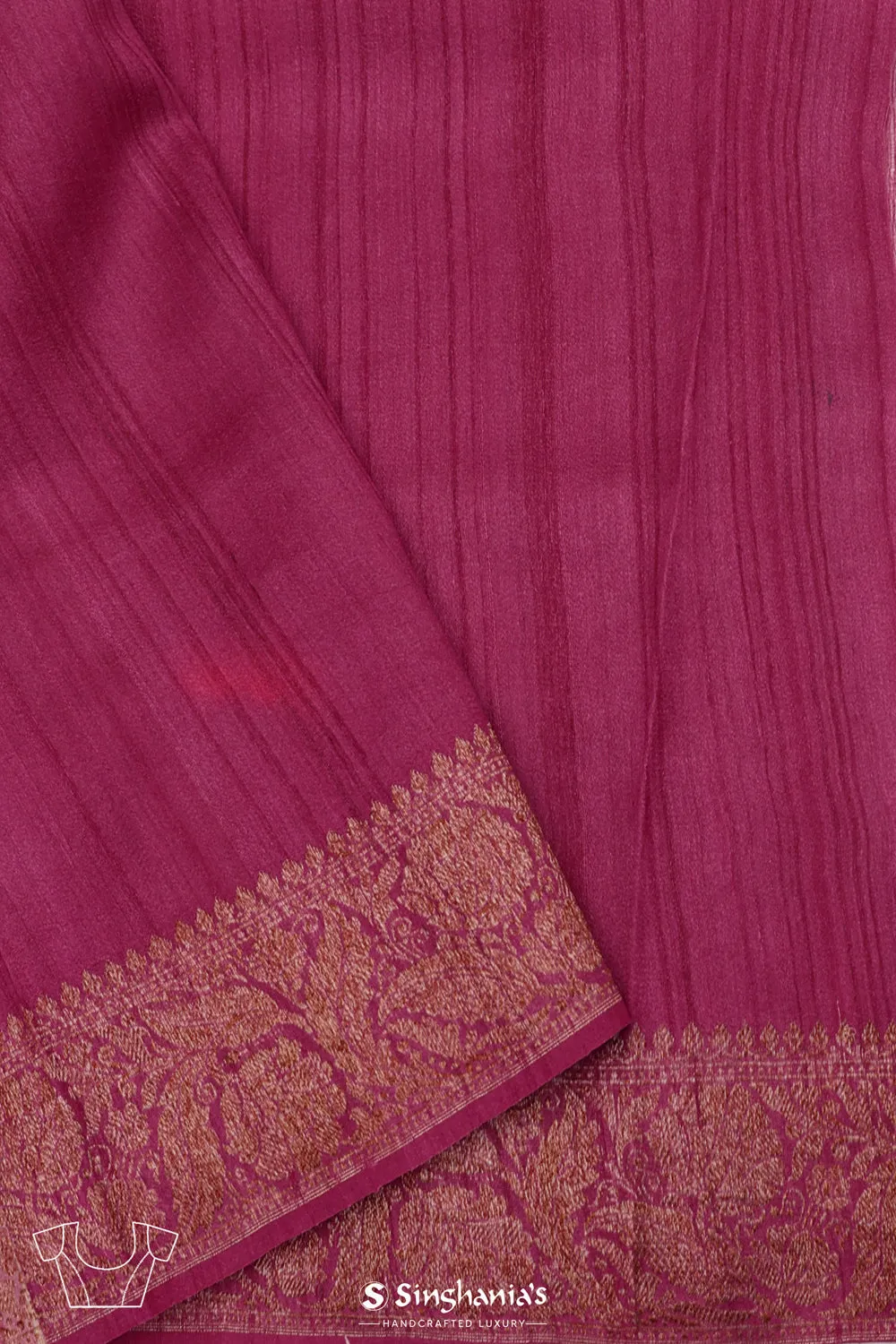 Wine Purple Printed Tussar Silk Saree