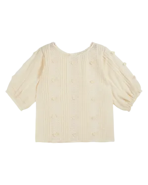 Women Blouse Embroidered Off-White - قصيرة