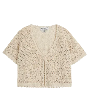Women Cardigan Crochet Off-white - قصيرة