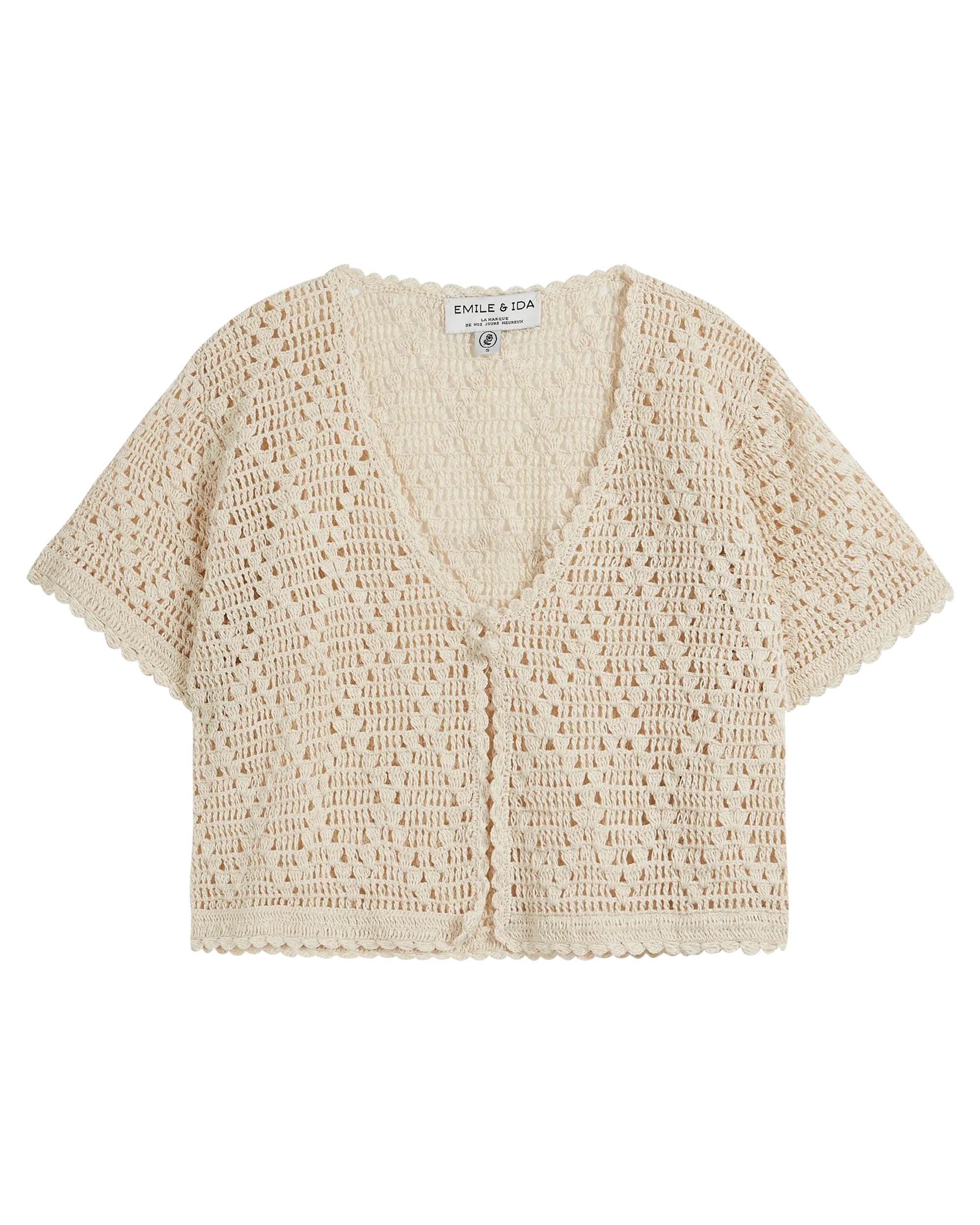 Women Cardigan Crochet Off-white - قصيرة