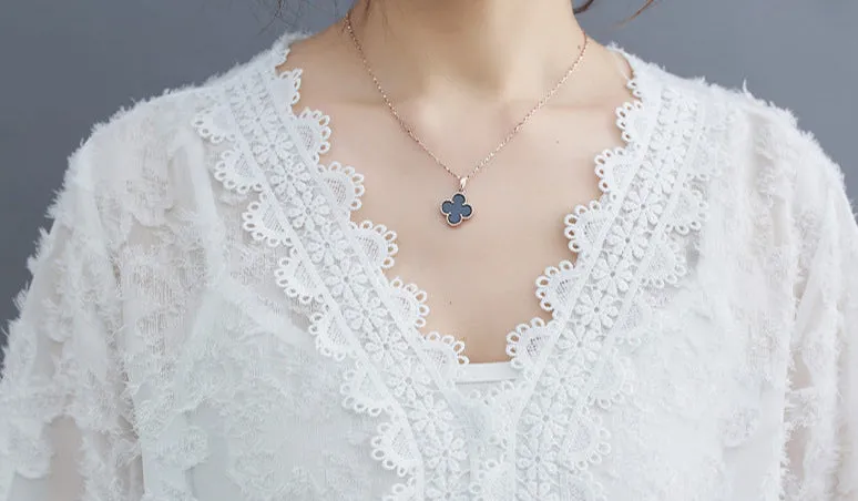 Women Sheer Lace Floral Embroidered V-Neck Loose Blouses