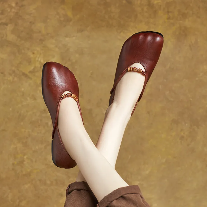 Women Spring Elegant Beaded Retro Soft Leather Loafers