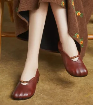 Women Spring Elegant Beaded Retro Soft Leather Loafers