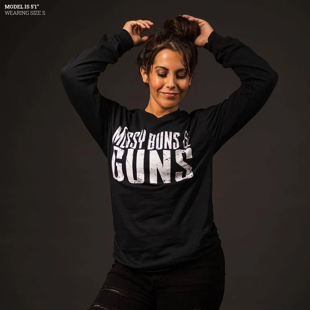 Women's Messy Buns & Guns Long Sleeve - Black
