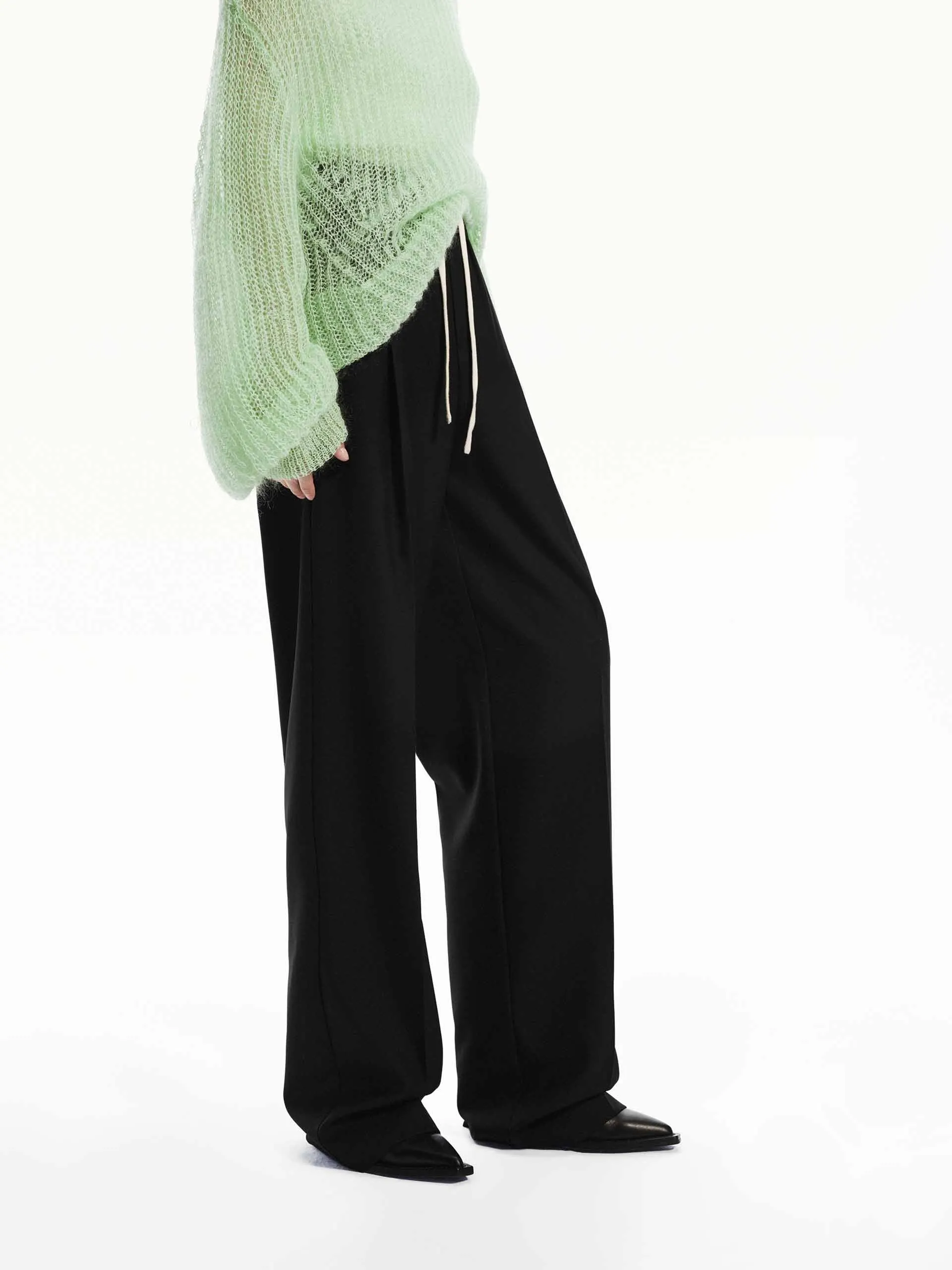 Wool Blend Drawstring Pants