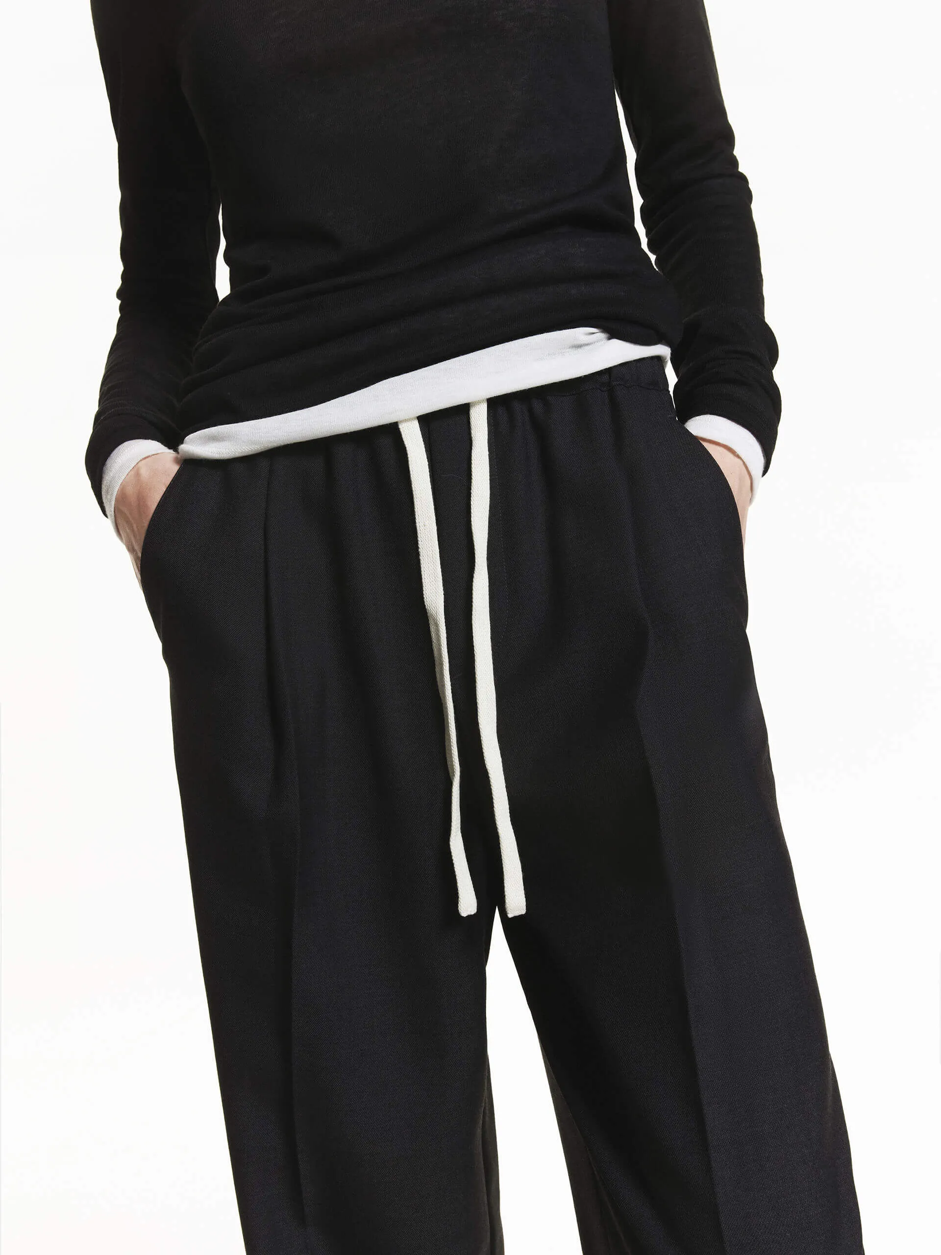 Wool Blend Drawstring Pants