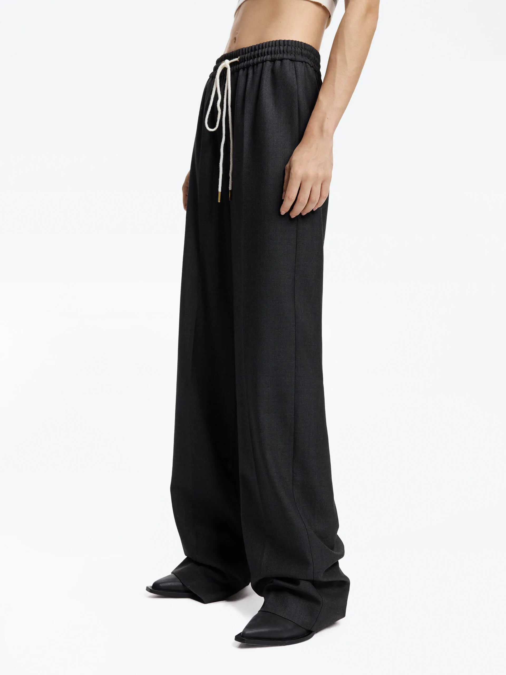 Wool Blend Drawstring Pants
