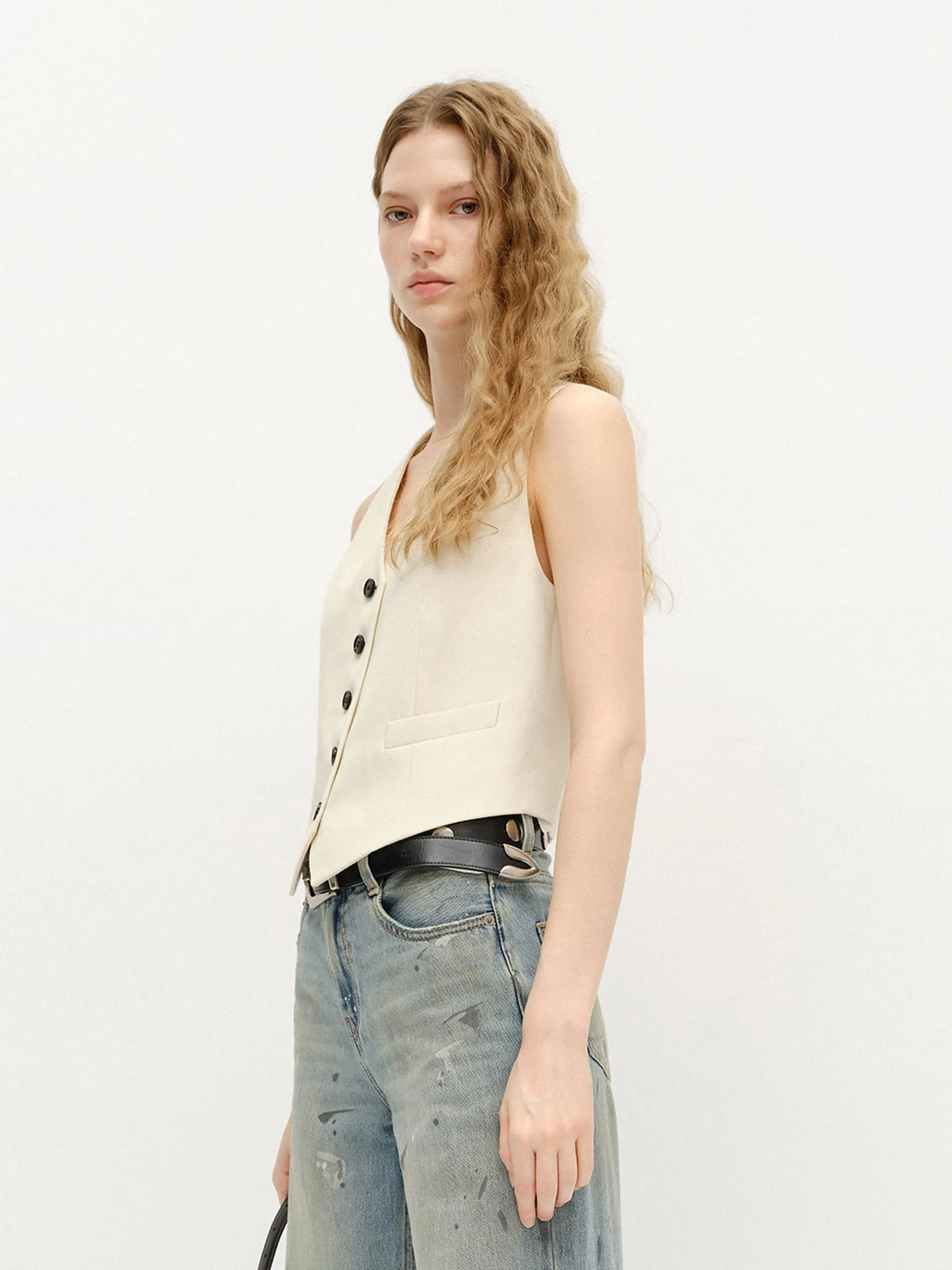 Wool Blend Tailored Vest