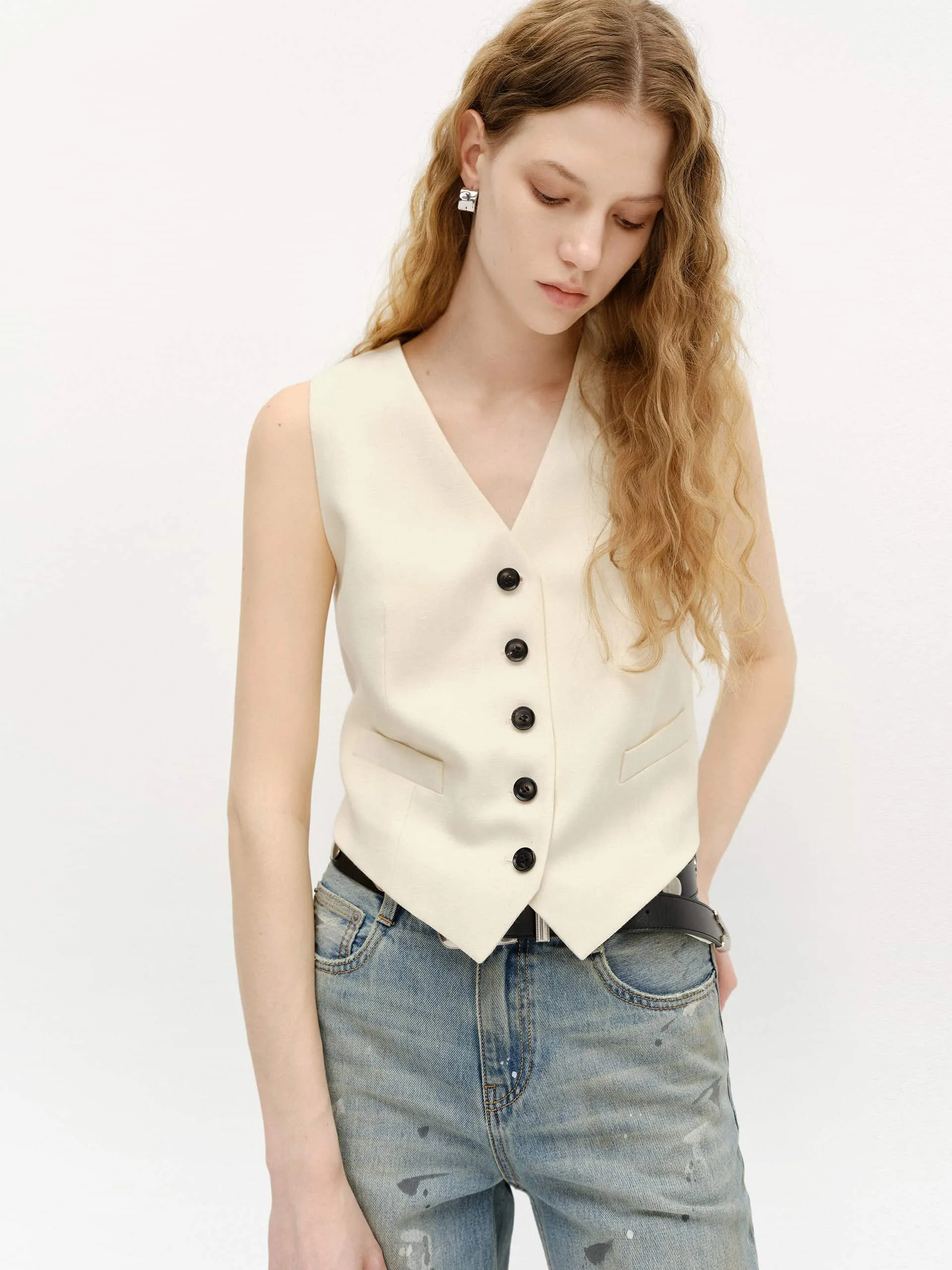 Wool Blend Tailored Vest