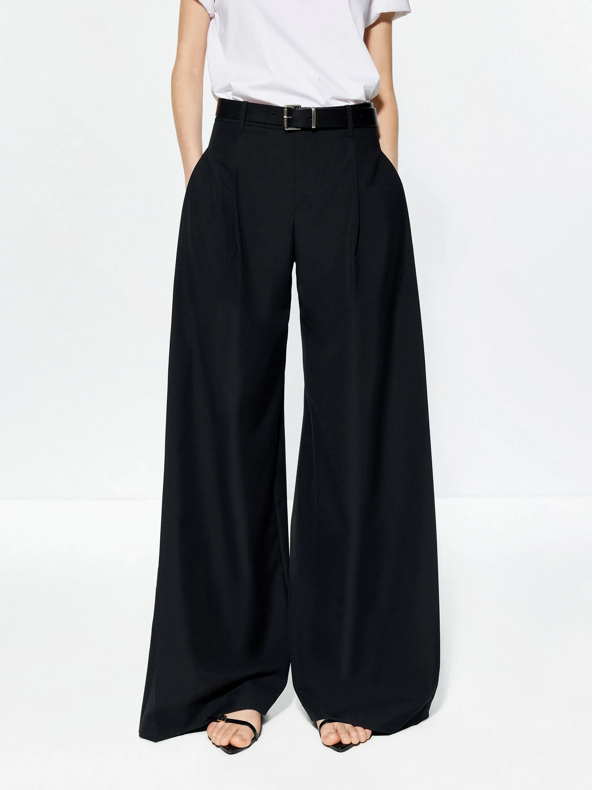 Wool Blend Wide Leg Pants