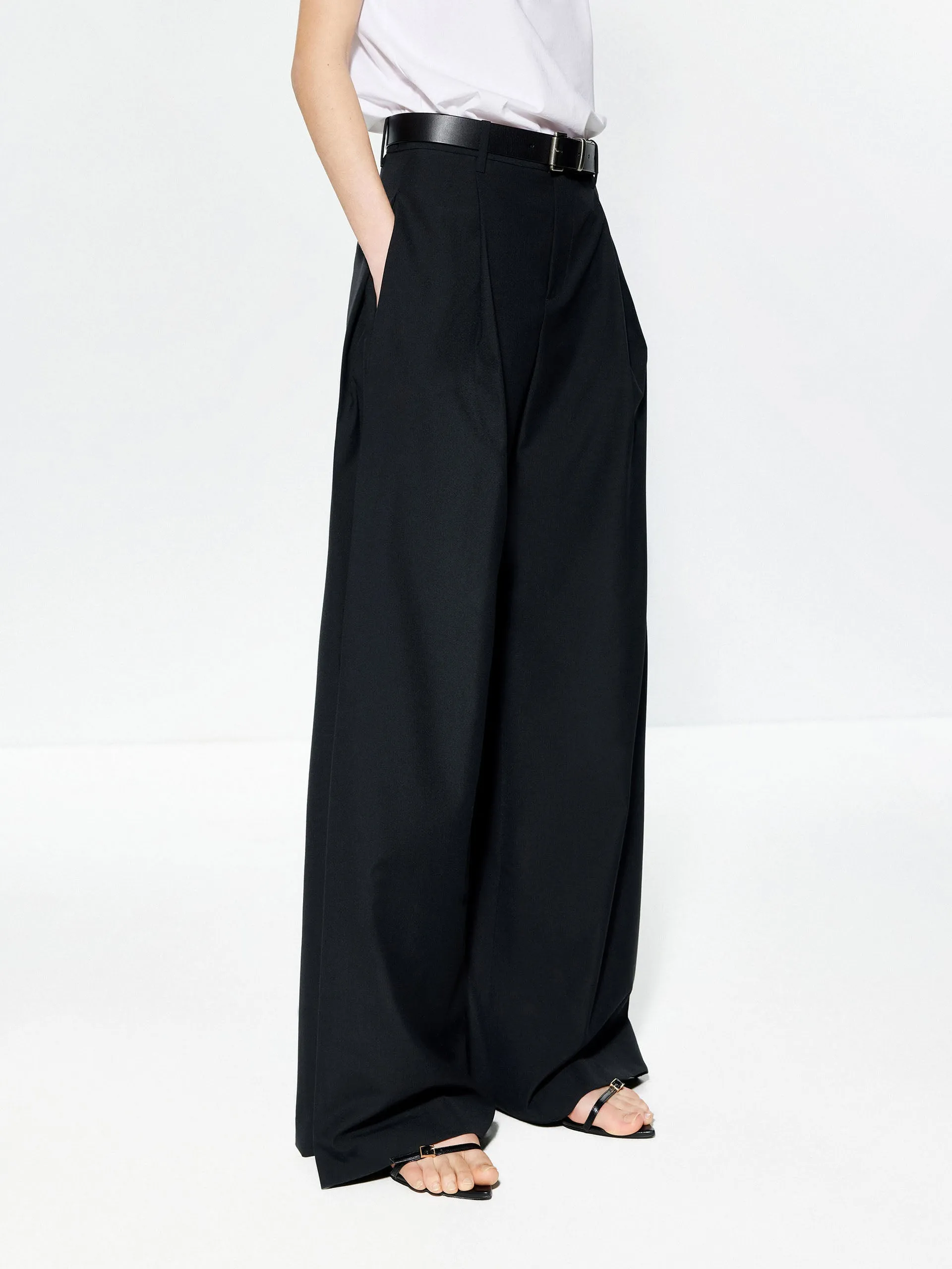 Wool Blend Wide Leg Pants
