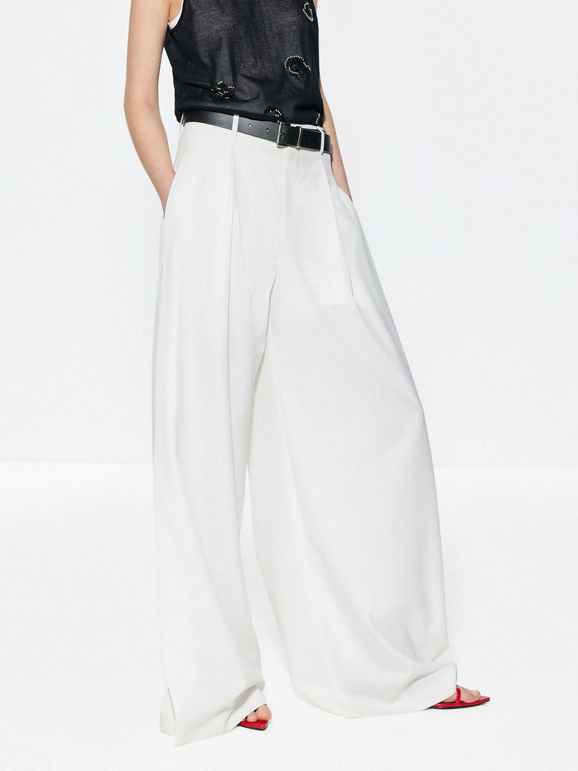 Wool Blend Wide Leg Pants