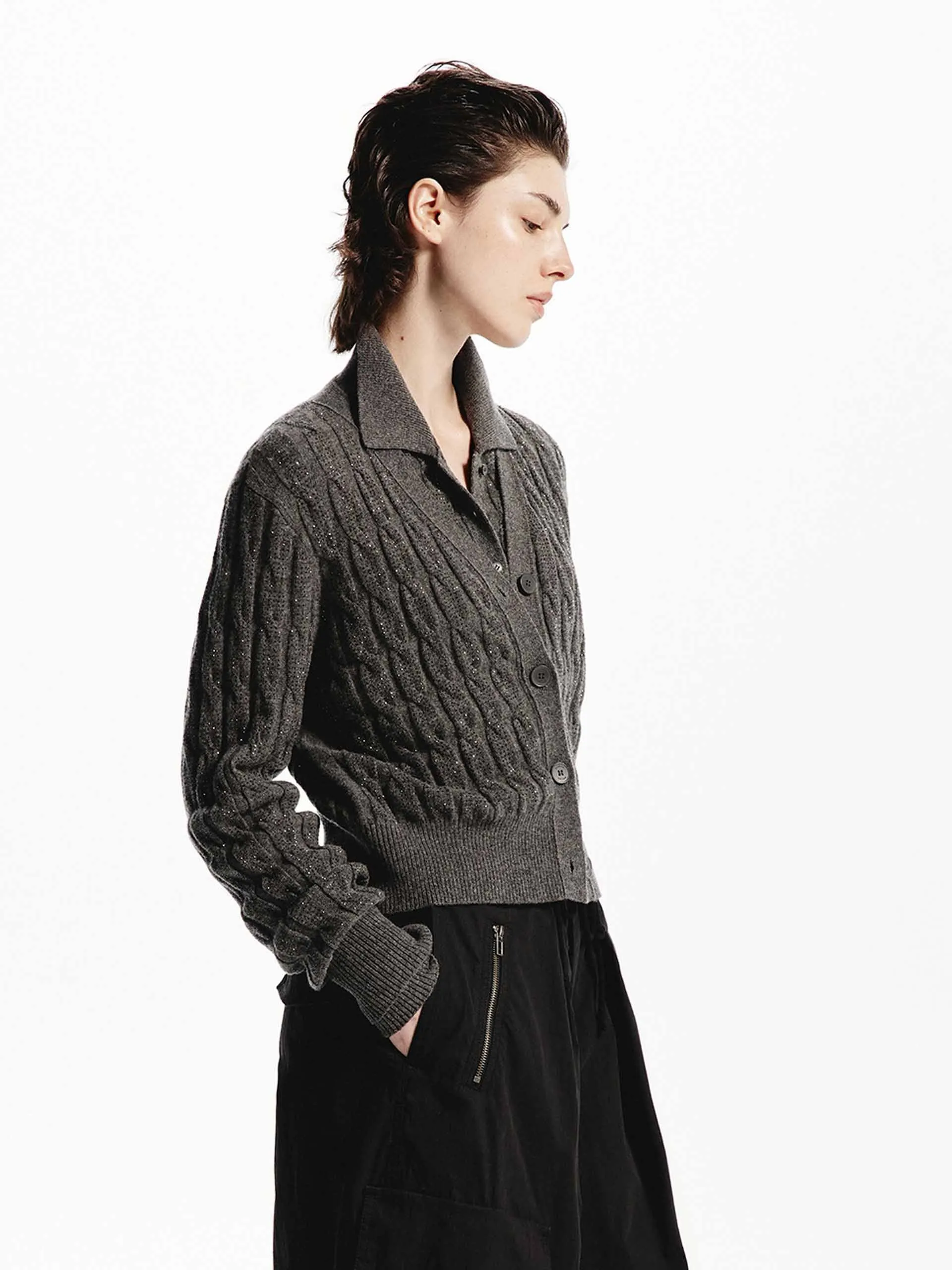 Wool Cable Knit Cardigan