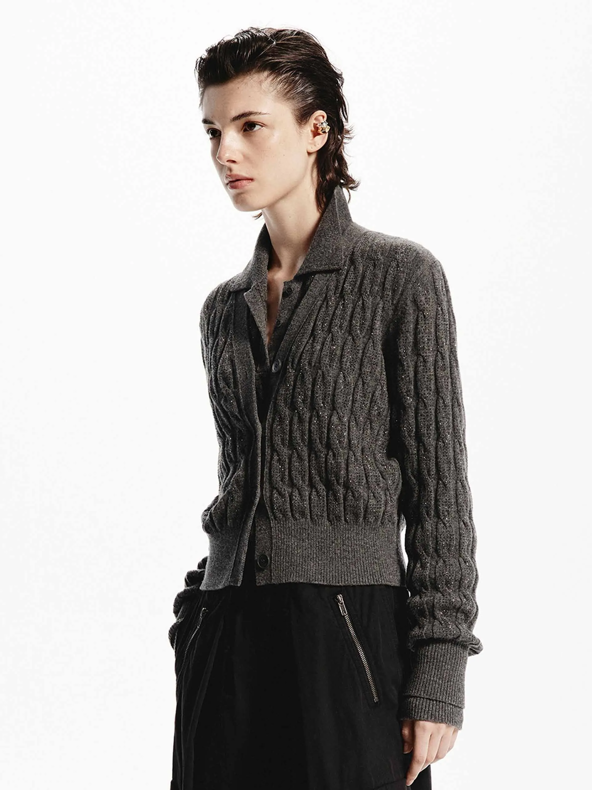 Wool Cable Knit Cardigan