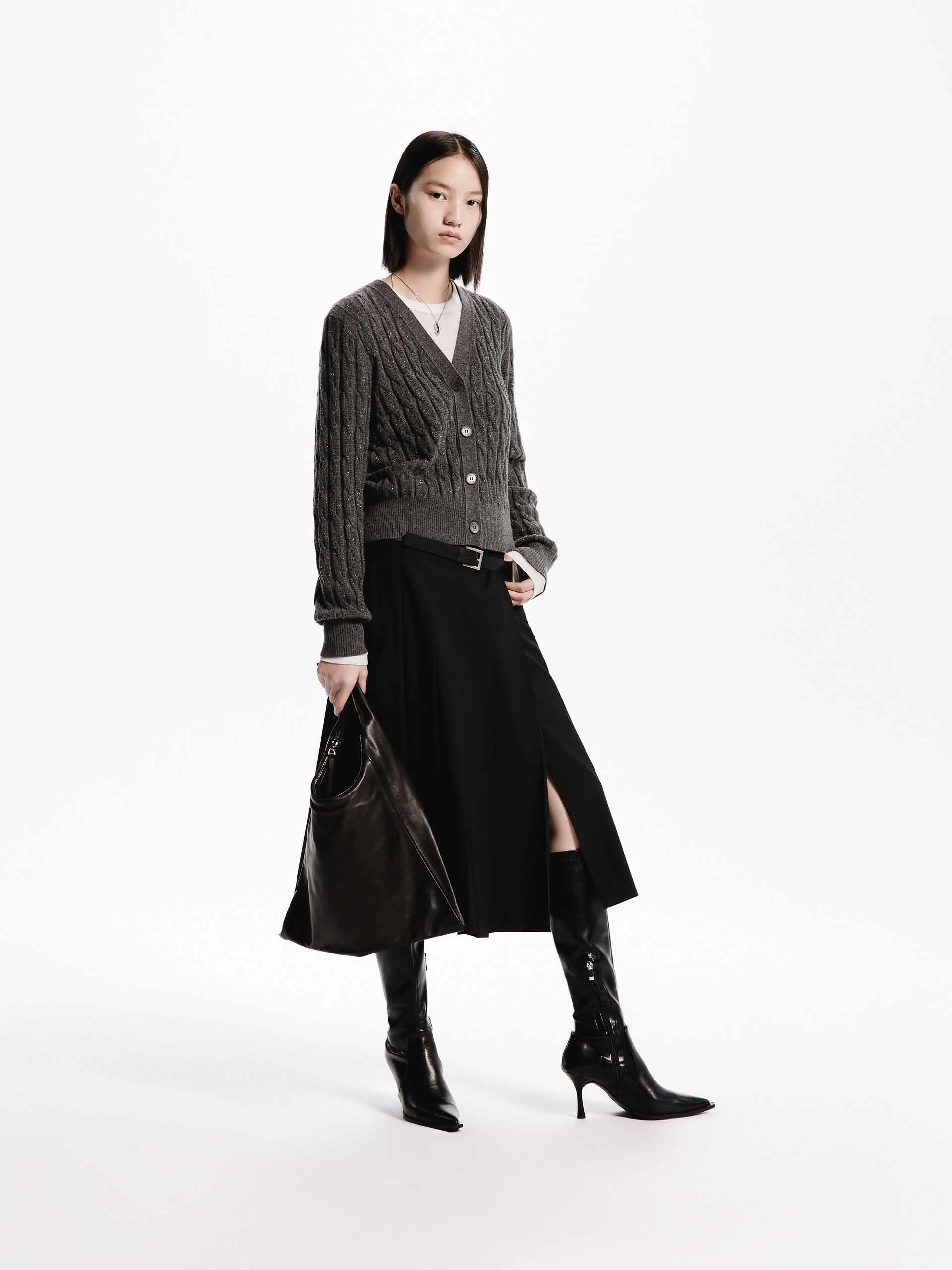Wool Cable Knit Cardigan