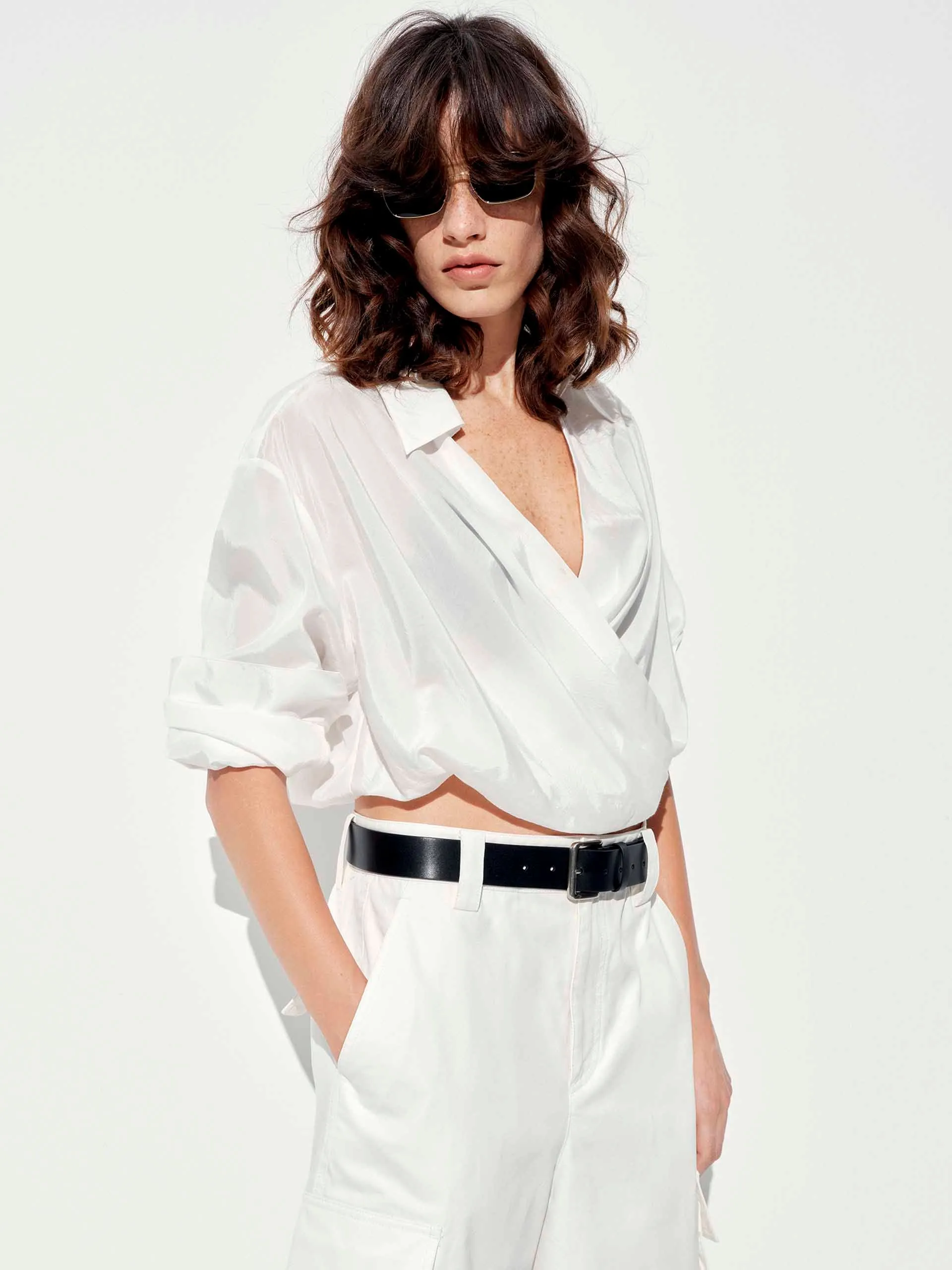 Wrap Detail Cropped Blouse