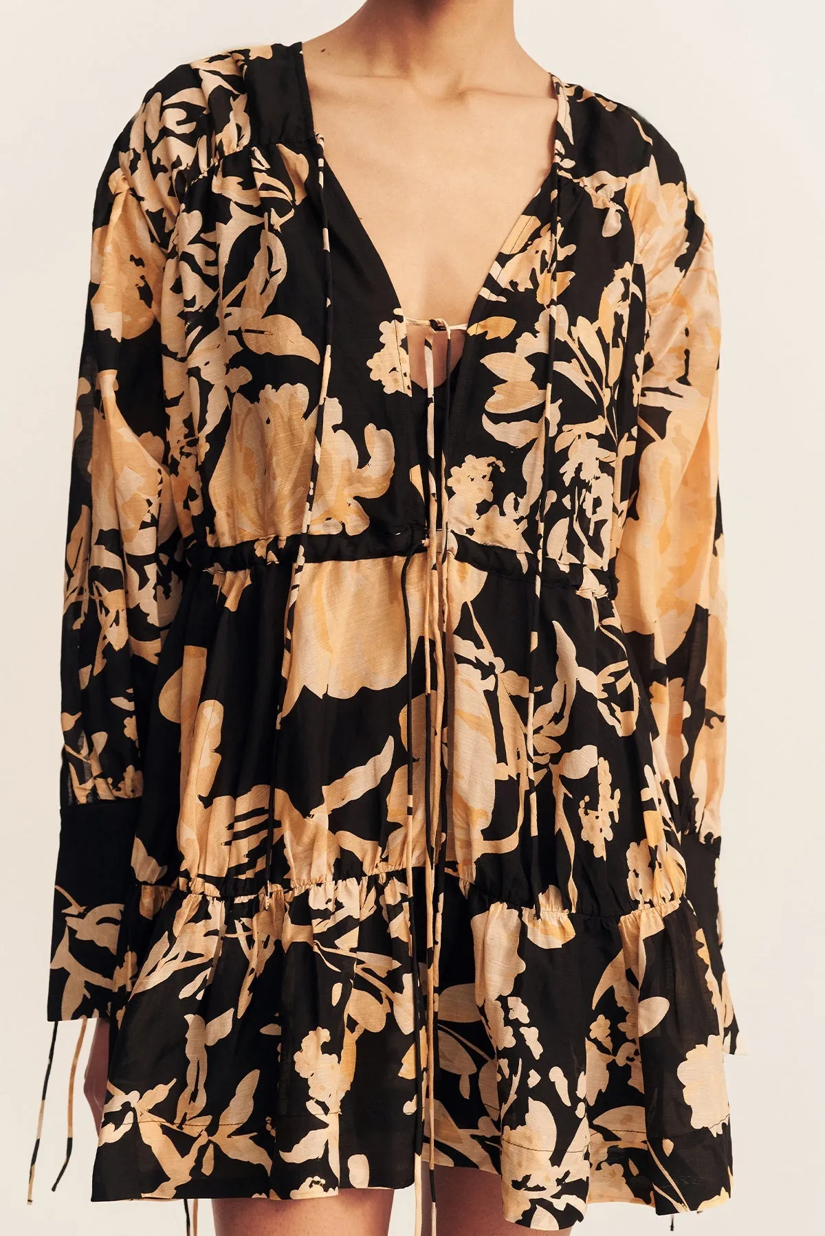 XENIA TIERED DRAWSTRING MINI DRESS