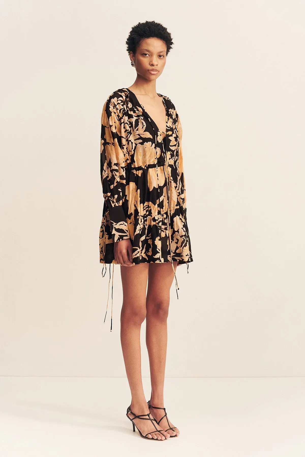 XENIA TIERED DRAWSTRING MINI DRESS