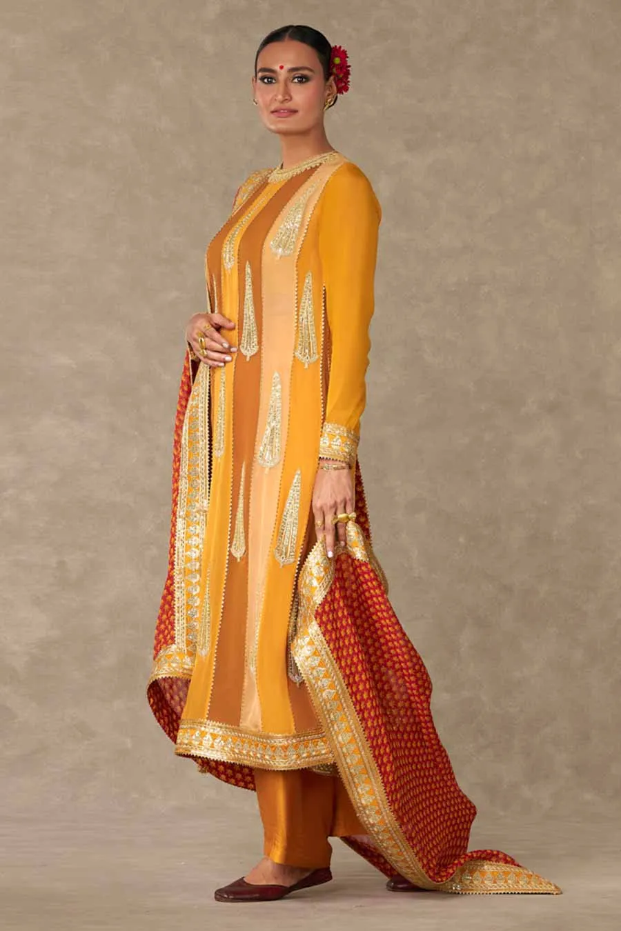 Yellow Sorbet Son-Patti Embroidered Kurta Set