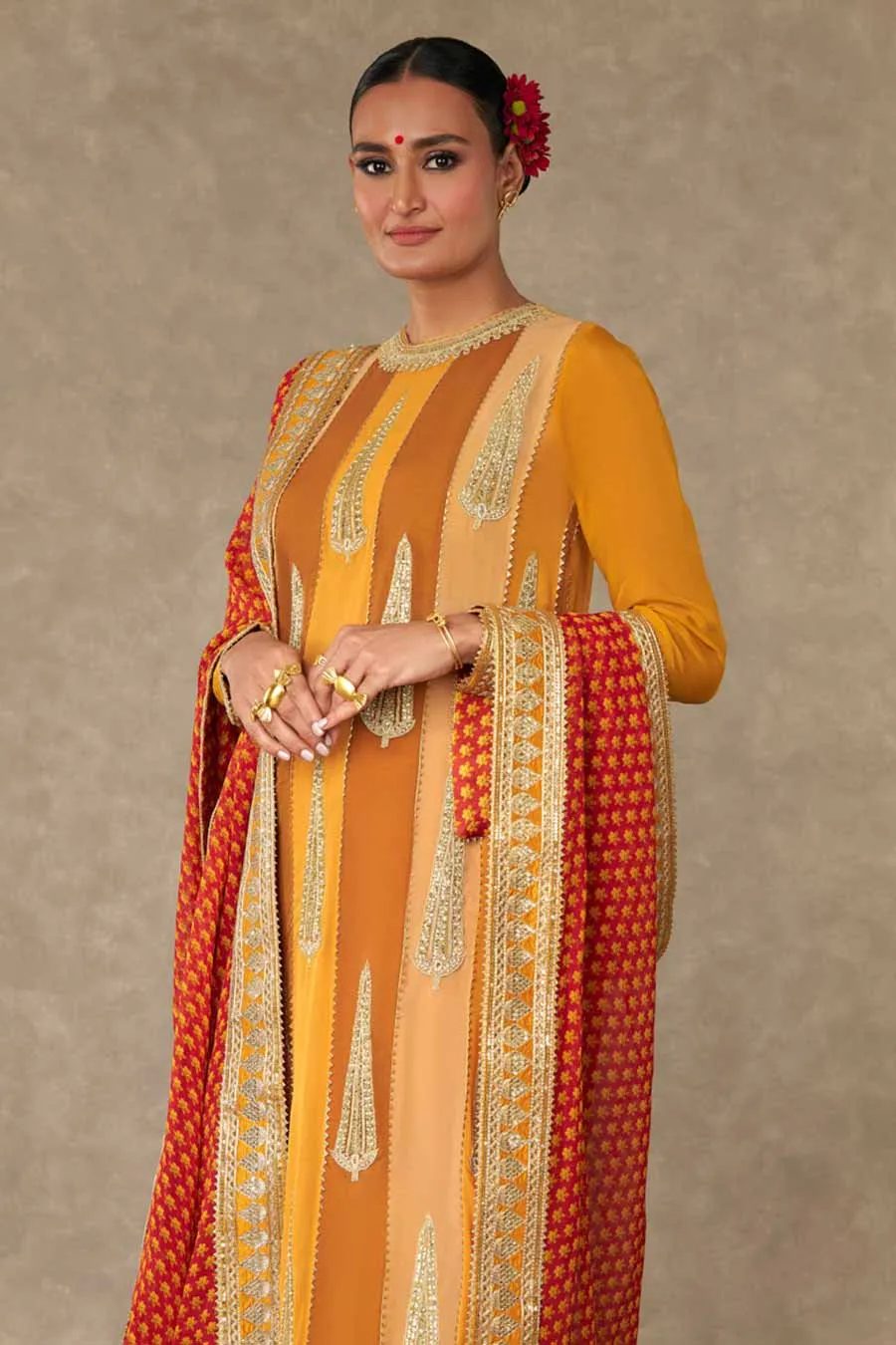 Yellow Sorbet Son-Patti Embroidered Kurta Set