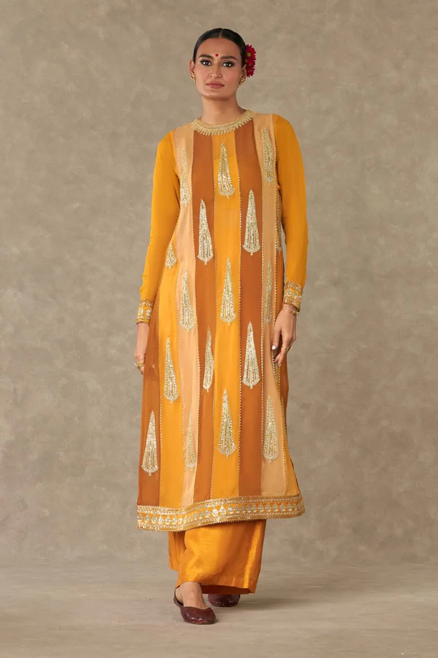 Yellow Sorbet Son-Patti Embroidered Kurta Set
