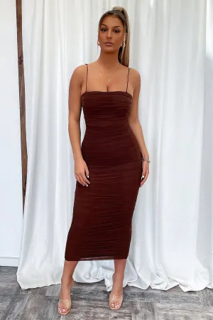Zena Mesh Full Length Dress - Brown
