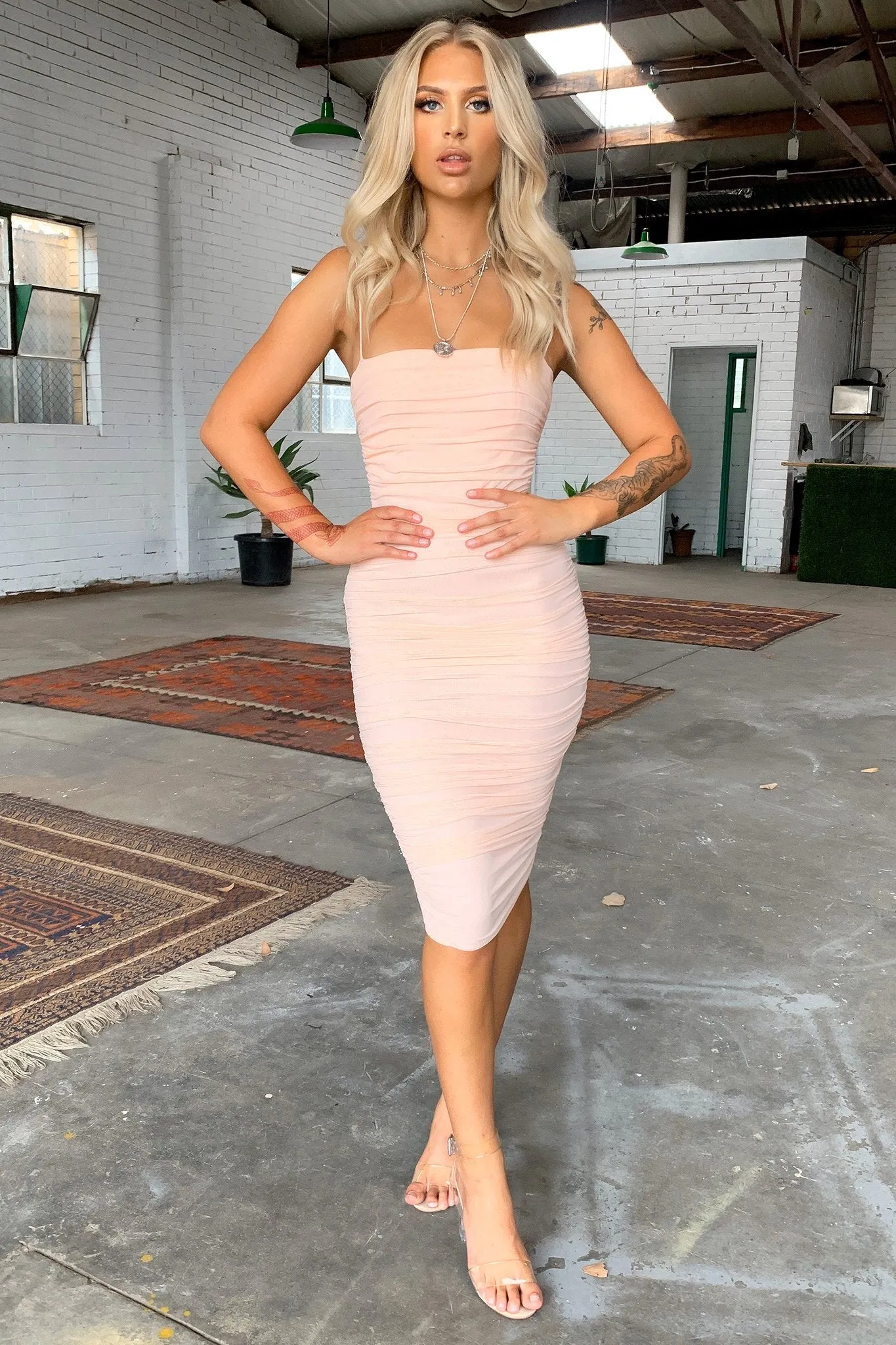 Zena Mesh Midi Dress - Peach