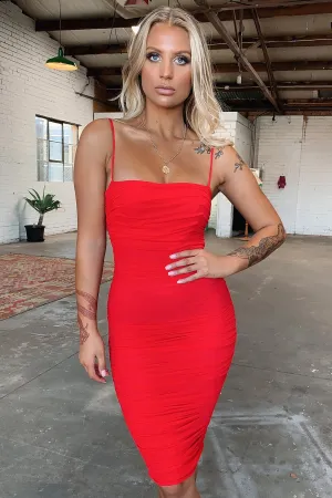 Zena Mesh Midi Dress - Red